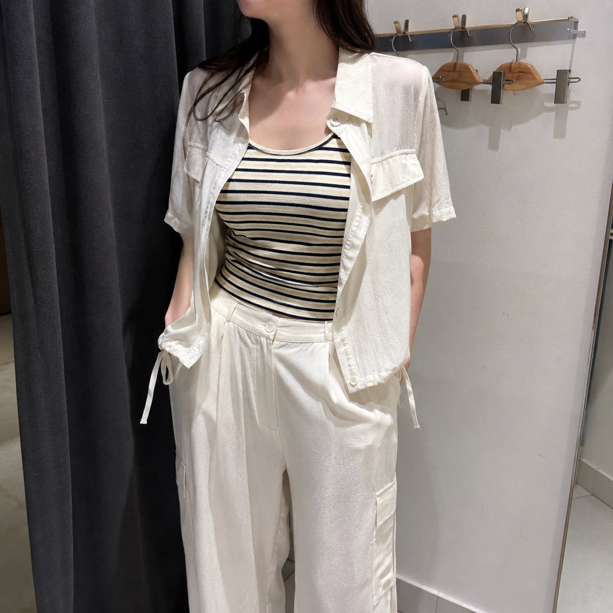 夏季韩系条纹显瘦工装三件套女