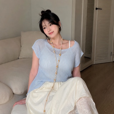 镂空针织衫三件套显瘦温柔夏季