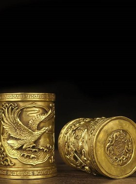 铜龙马鹰笔筒摆件家居办公室桌面书架书房复古创意小装饰品摆设纯