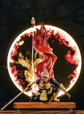 齐天大圣孙悟空家居客厅电脑桌办公室倒流香创意发光装饰中式摆件