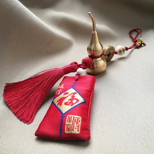 铜葫芦汽车挂件五帝钱福袋香囊家居后视镜车内挂饰出入平安装 饰品