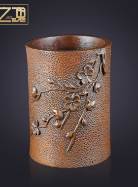 紫铜笔筒铜制创意办公室办公桌摆件书桌装饰品金属工艺品礼品复古