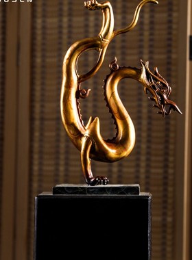 Zoon龙星华夏铜龙饰品客厅书房酒柜办公室桌面创意招商引宝装饰