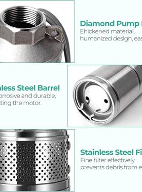 22扬V0家用深井泵0.75PH高程电动抽水泵不锈MCI钢井用立式叶轮潜