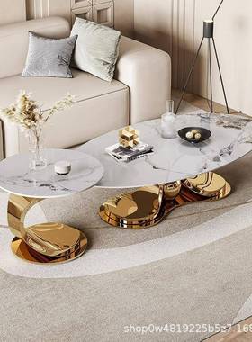 2025新红款奢网岩板茶小几椭圆现代简约客厅家用户000265型电轻视