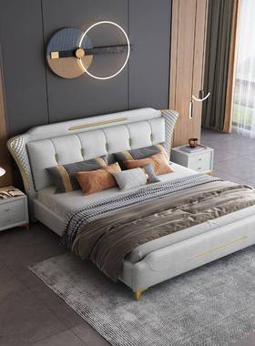 科技布轻奢现代床简免35185洗软体床1.8米双约人大床主卧婚床储大