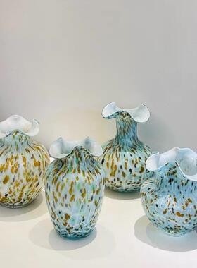 无品牌/中古美波式复古点手工玻中号圆滚滚蓝色花璃居家插瓶花装