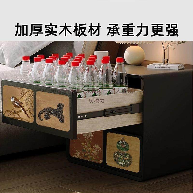 中床头柜主卧YOY复古风风设计感实小众中古木床边柜创古意黑色收