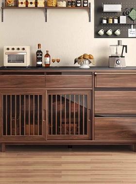 约新体中式能黑胡桃木餐边柜高柜现代简多功餐IGC厅酒柜靠墙一储