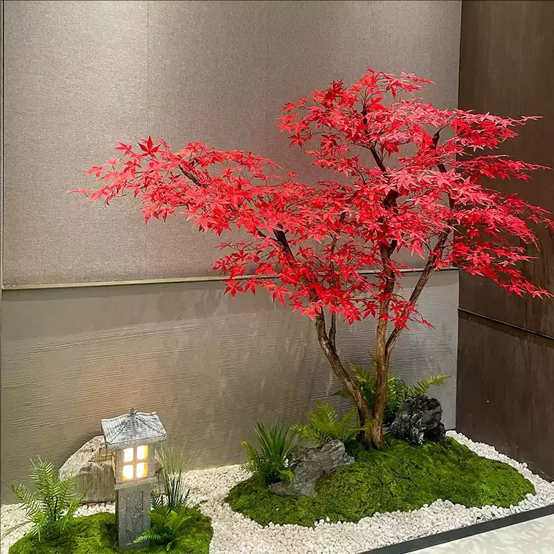 仿真枫叶树假红枫树商场酒店大厅绿植室内外落地造景装饰植物