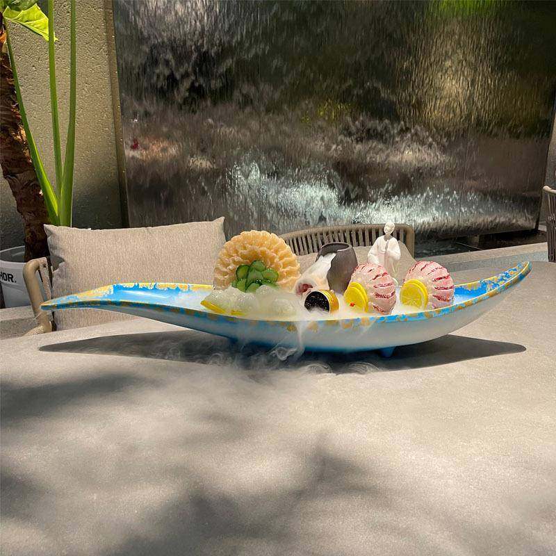 高鲜端树脂刺身盘冰FQT盘创意海姿造鱼雕盘生刺盘干具冰餐鱼生专
