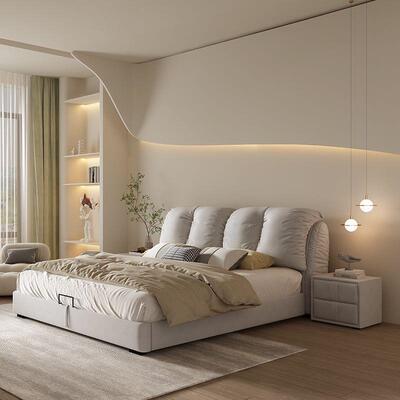 式轻奢软体意床双床简约主卧大床YAT婚床新款极简人软包大靠背艺