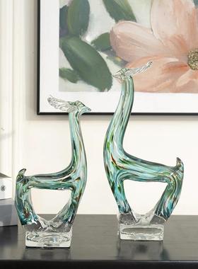 简约现代档琉璃鹿摆件创意客厅艺酒柜玄关招财家KEV软装工高居品