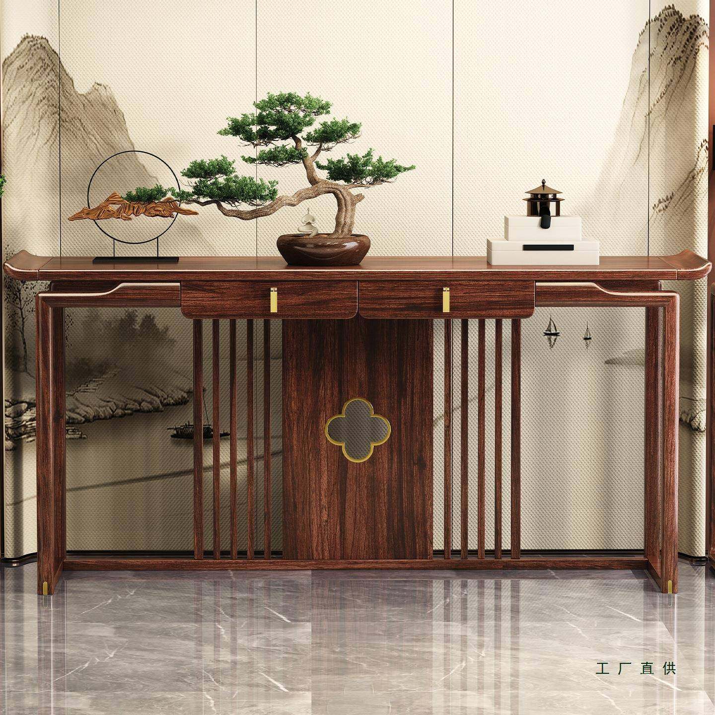 乌金木玄桌加长款985条案关几1.6/18/2米实新中式木玄关.柜中堂供