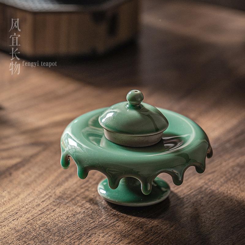 风宜长子青盖置盖柱梅青瓷壶FLL-MZQ8物承中复式古茶道配件茶置茶