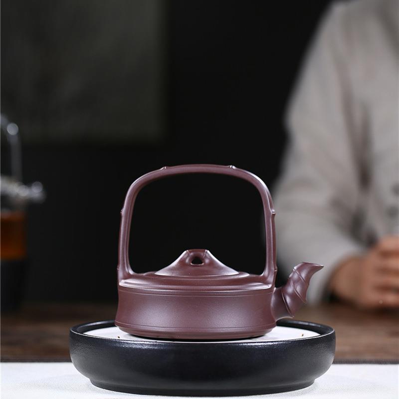 宜兴H1SD12紫砂壶竹手工砂原矿紫泥节提梁壶名家手工制紫茶壶