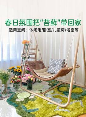 B1春日感客厅艺K术Q苔藓森林门地F77J8ST5毯客厅卧室口浴室圆形地