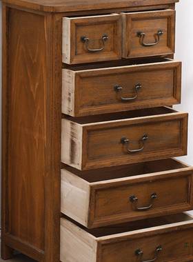 美式木斗柜DWW收纳靠柜整装实客厅五屉斗柜墙抽式储物柜卧室复古