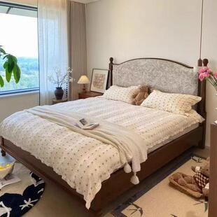 式中古风实美木床现代简主约花床法式复古双PT45641人家用卧软包