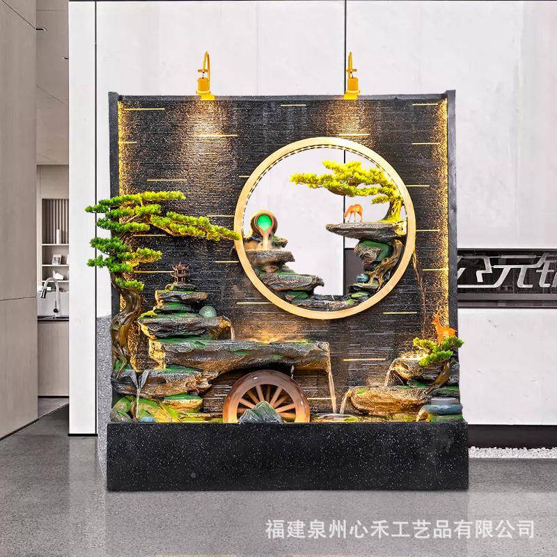 阳台水墙假山喷泉流幕水摆办公室酒店庭院循水屏风件落PBB地水环
