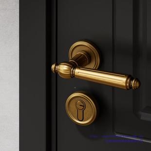 磁吸静音实门 式 法复古黄古铜把门锁卧室房间门锁木具室内72 FT10