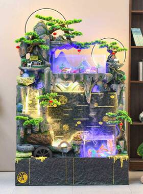 池假山流水喷财泉水幕屏风院庭别墅花园景观FUY装饰养鱼酒店招摆