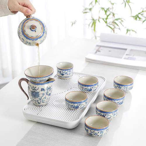 汝窑花携陶瓷外茶具-旅行套装快客便收纳包便携式户青收纳盒茶壶