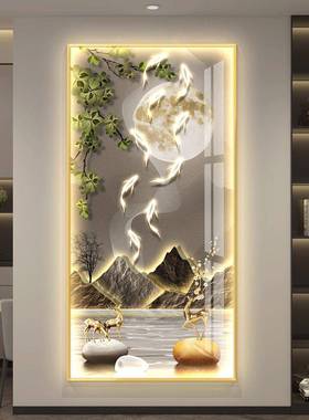 画轻奢led带灯九图入户玄关饰LWH画简约现代挂装画走廊过道壁竖鱼
