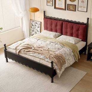 法实复古木床卧主温莎简式约现代小户型65204软包美式中古奶油双