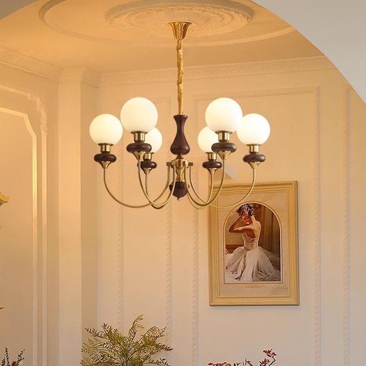 美式复古客桃厅吊灯轻魔豆仿古胡木餐厅64850奢灯室法式中古书房