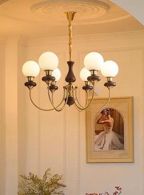 美式复古客桃厅吊灯轻魔豆仿古胡木餐厅64850奢灯室法式中古书房