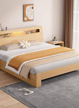实BEZ木1.8米双人床现代床简约卧室出型租房用小户1.2m床1.5单人