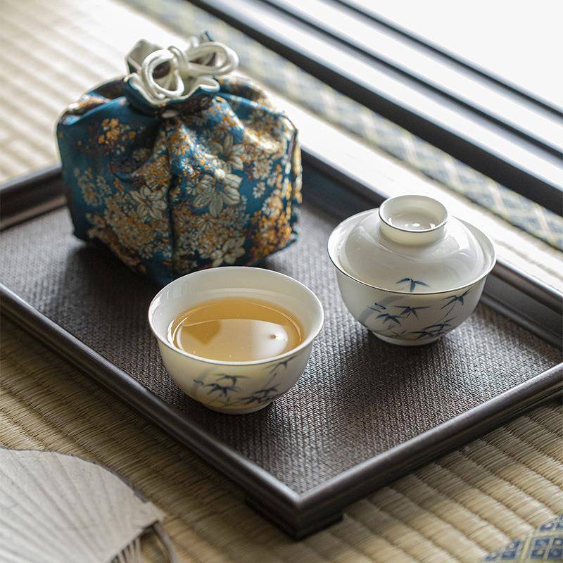 盖青己手绘青花小号碗家1用0ml陶瓷泡茶碗迷0你文人BIS釉下彩盖碗
