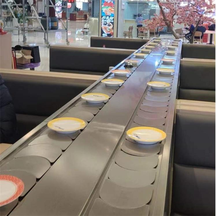 仿木回转寿斜边直线司设纹旋转寿司生输送备设备厂家产旋转寿司设