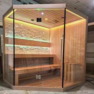 家用会所别墅加拿大铁杉木传统桑拿房 汗蒸房干蒸房带文化石Sauna