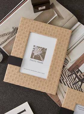 HR39735约现代高档编床织皮质相框摆台样板间卧室简头客厅边几创