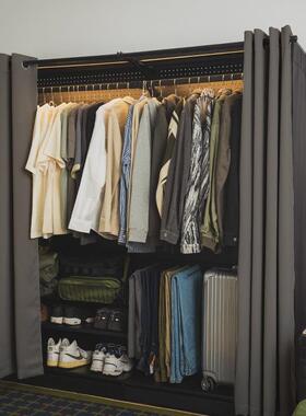 洞洞板简防易柜家卧室金属货架铁艺开放式带尘衣帘IFW衣橱家装建