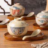 日式 手绘陶瓷蛋带盖汤燕花胶碗小窝炖盅MYL 12CT创意带防烫托盘蒸