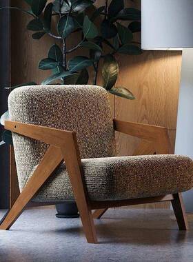 理条查德单人沙发椅中椅古客厅AXM纹子休闲椅子实人木懒沙发椅靠