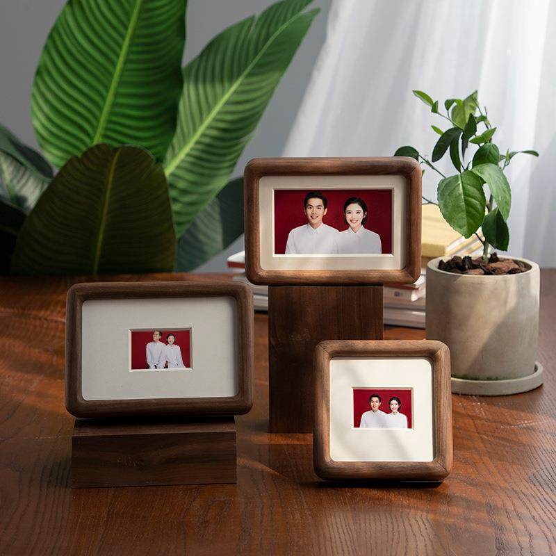 简约创实木圆弧榫卯结婚登意记照相框摆台6寸六8证件婚做纱照洗照