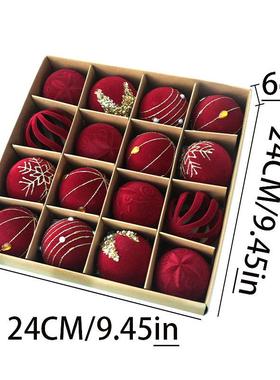 456新款彩绘异形塑料圣c诞树装圣饰品挂件6球cm16ps植绒诞装饰吊