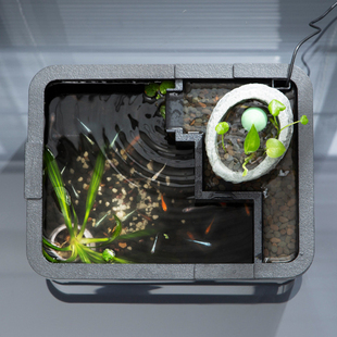 生态造景古法养鱼缸小型家用客厅桌面智能水母斗鱼金鱼专用溪流缸