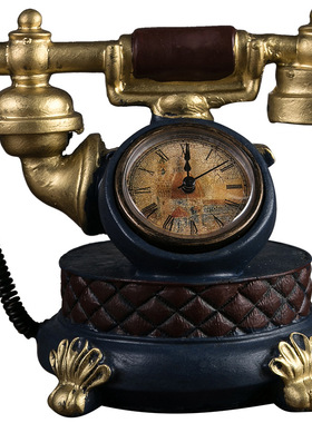 复古电话机模型钟表摆件创意书房咖啡馆餐厅时钟座钟装饰品服装店