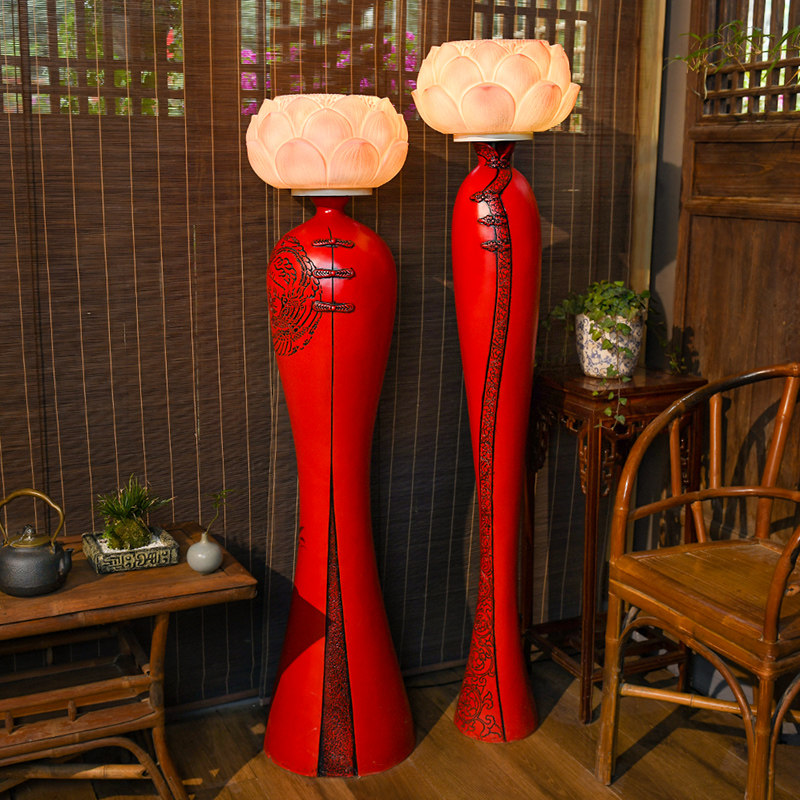 新中式古代落地灯艺术古典坐地灯餐厅客厅茶室装饰红色高花瓶灯