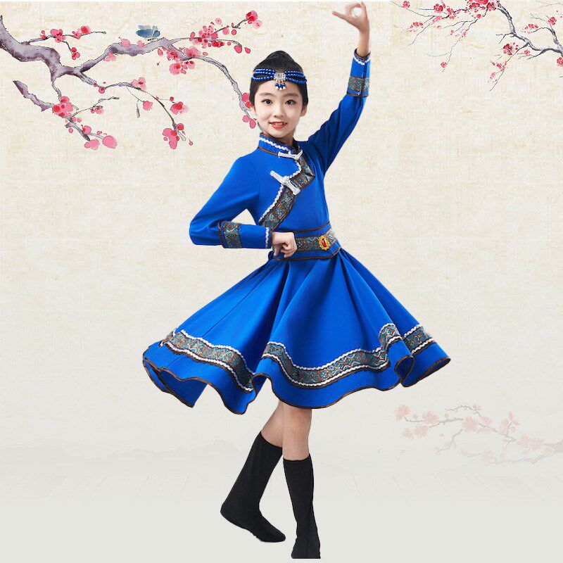新款儿童蒙古舞蹈演出服女男游牧时光少数民族服装蒙族筷子舞表演