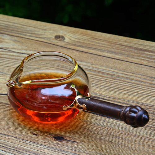 公道杯分茶器玻璃耐热加厚透明耐高温 茶具配件 木把公杯侧把茶海
