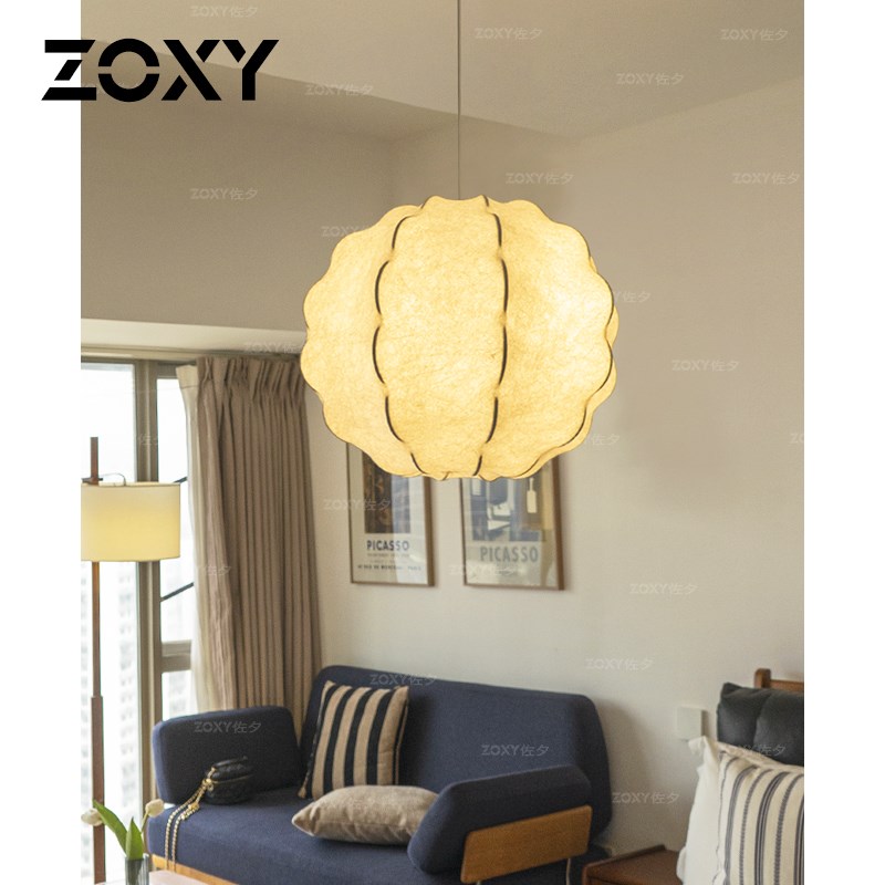 zoxy北欧创意蚕丝吊灯法式客厅卧室书房白色衣帽间布艺中古餐厅灯