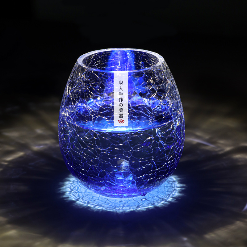 日式海洋冰裂纹玻璃杯高颜值水杯女果汁饮料杯子女夏气泡啤酒杯男