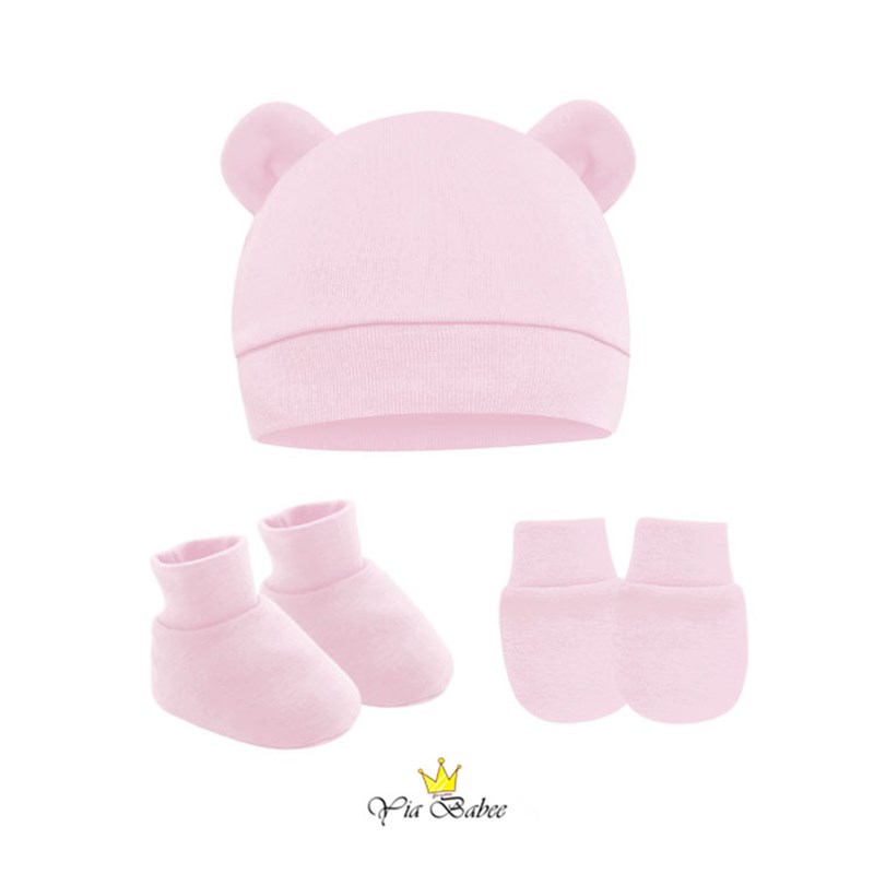 婴儿四季胎帽新生儿护囟门套头帽防抓挠手套袜子三件套0-1岁宝宝