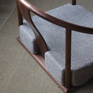 禅意新中式飘窗圈椅北美黑胡桃实木榫卯榻榻米席地靠背座椅茶椅